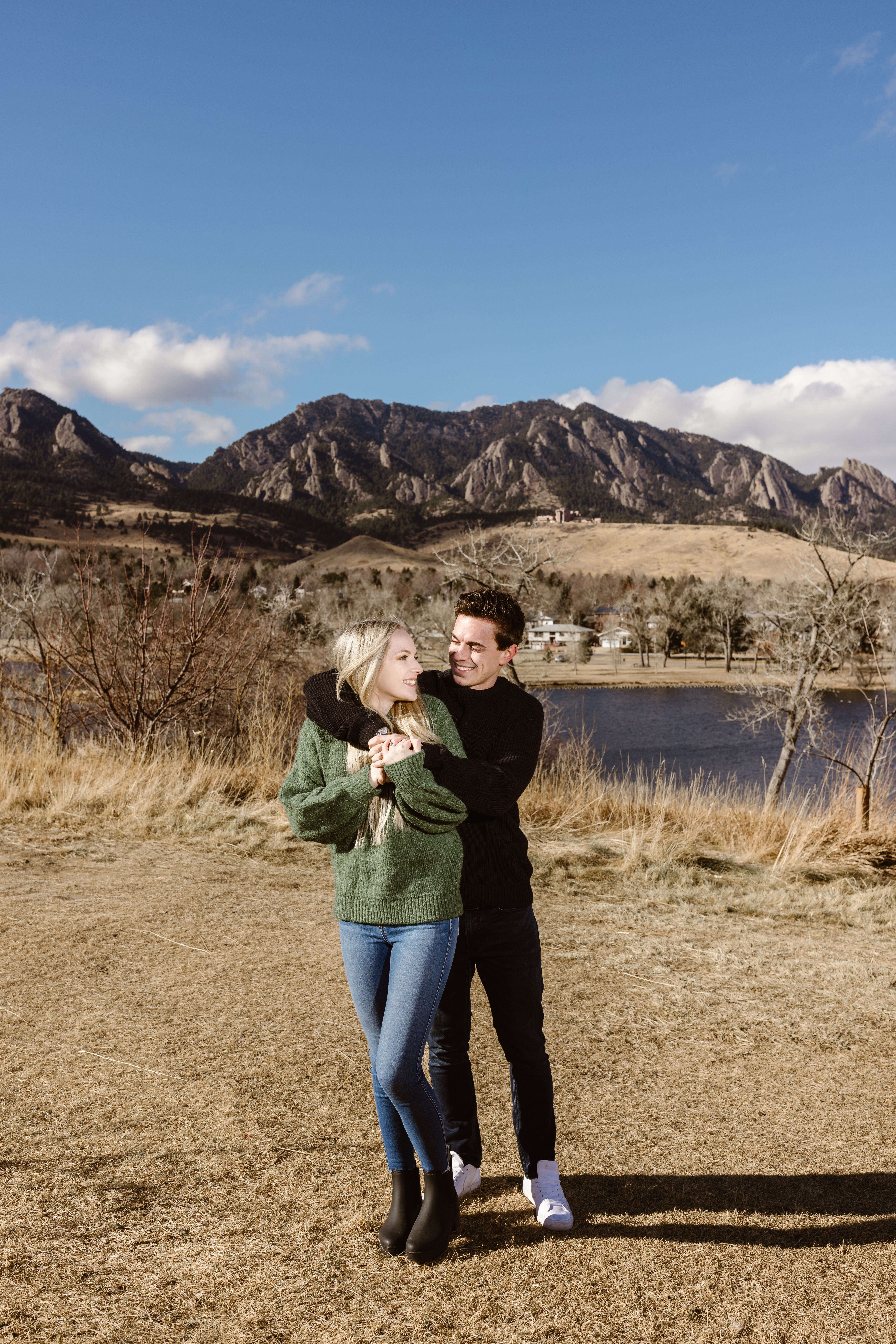 Couple photo with the Flatirons in the background